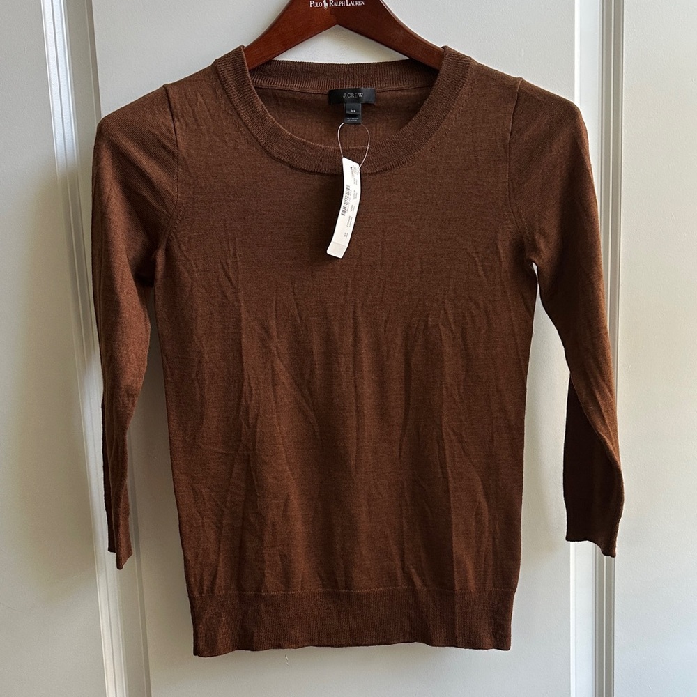 NWT J.Crew Women's Chocolate Brown Crew Neck Sweater XS